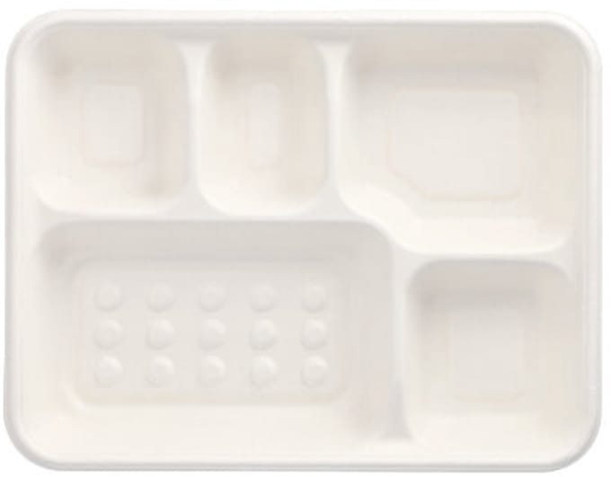 25 Menuschaal, suikerriet pure 5-vaks 3,7 cm x 22 cm x 28,2 cm wit