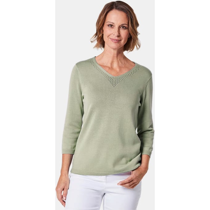Ongecompliceerde pullover met een V-hals - grijsgroen - Gr. 38 van Goldner Fashion