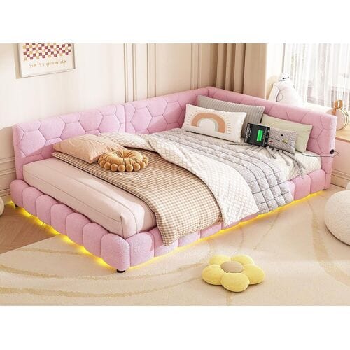 ModernLuxe Fluweel daybed 140x200cm - met LED en USB poort - Roze