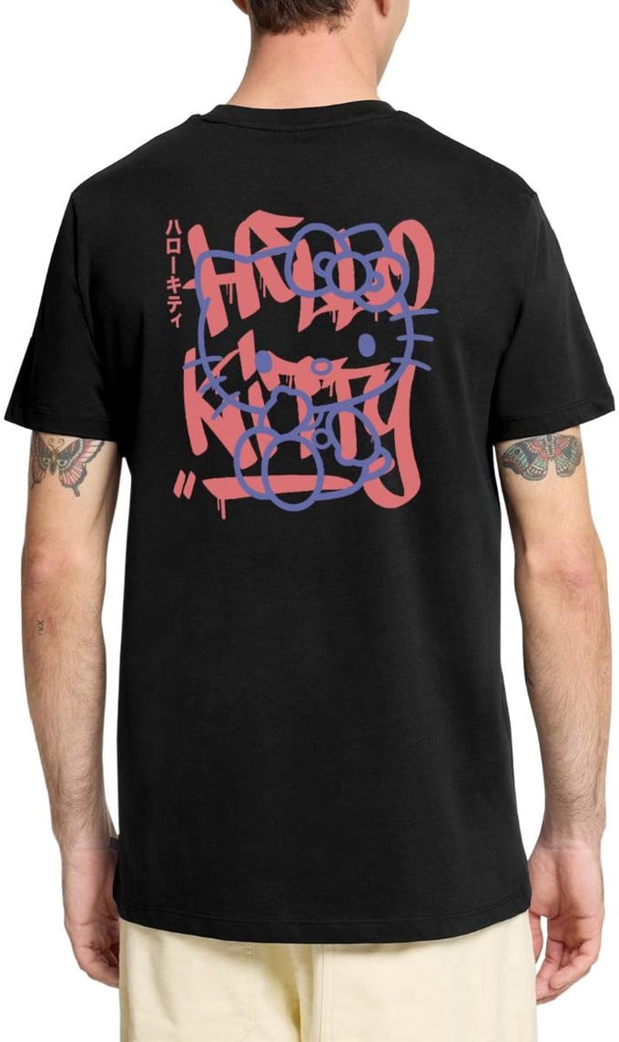 Hello Kitty Met Graffiti-Stijl Lettertype Premium T Shirt Heren