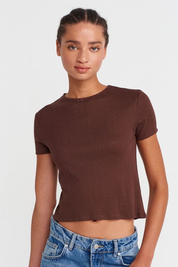 Dames Geribbelde Crop T-Shirt