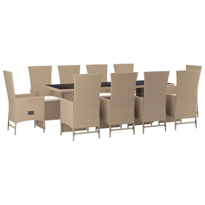 vidaXL - 11-delige - Tuinset - met - kussens - poly - rattan - beige