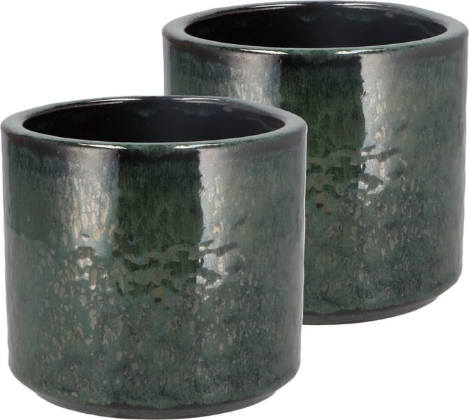 DK Design Bloempot model Green Glaze - 2x - groen - D14 x H15 cm - glanzend