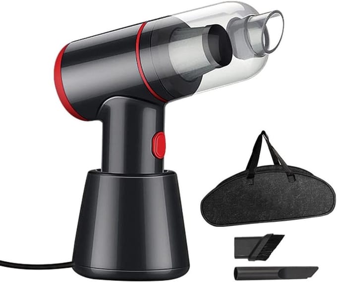 Mini Stofzuiger - Draadloze Reiniger - Auto Interieur - Met Docklader - 16.5 cm - Rood