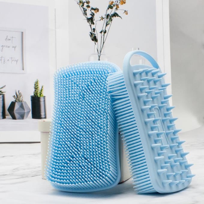 Siliconen dubbelzijdige badborstel platina babybadje kinderen sensorische integratietraining blue
