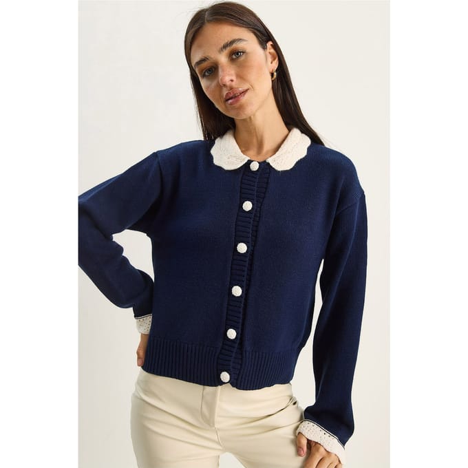 Dikke Geribde Gebreide Cardigan met Knopsluiting