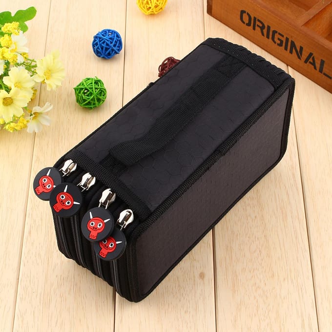 72 Insteek Super Grote Capaciteit Meerlaags Potlood Pennenzak Etui Cosmetische Tas Zwart black