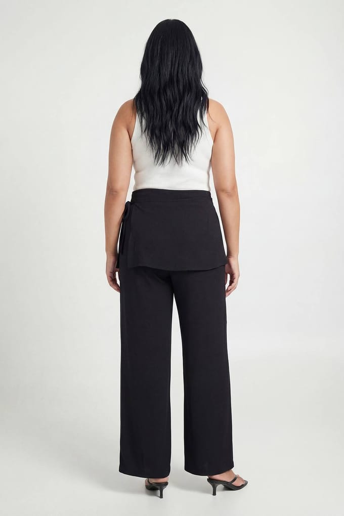 boohoo Dames Plus Strikbroek Met Wikkelrok | Black | Maat: 16