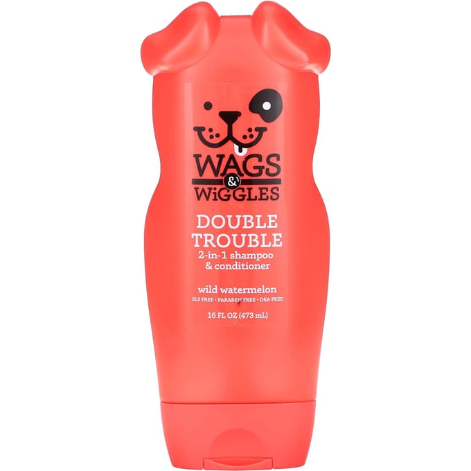 Wags & Wiggles, Double Trouble Shampoing & Après-shampoing 2-en-1, Pastèque Sauvage, 16 fl oz (473ml) red