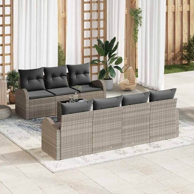 vidaXL - Tuinbank - Set - 8 - st - Lichtgrijs - poly - rattan
