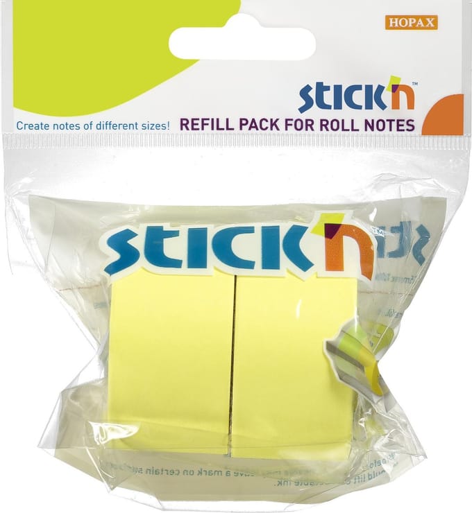 Stick'n Roll note - 25mmx10m - Navulling - 2 rollen - Neon geel - Sticky notes tape