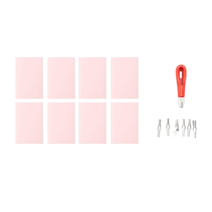Kit de fabrication de tampons 8 pièces Blocs de caoutchouc rose à sculpter Kit de cutter linoléum Outils de sculpture linogravure pour impression sur bloc white