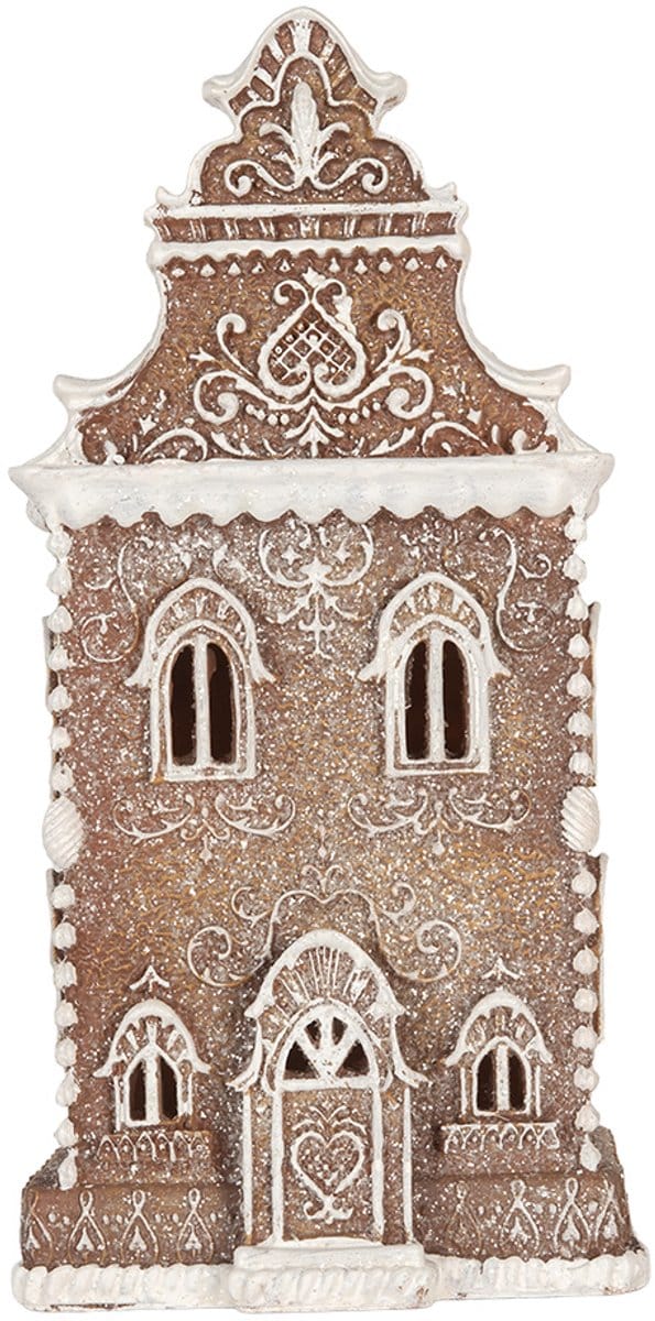 Clayre & Eef Gingerbread house met LED 17x15x35 cm Bruin Kunststof