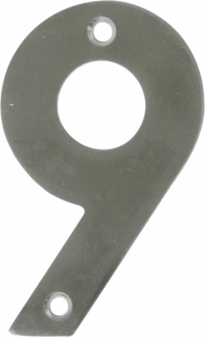 AMIG Huisnummer 9 - massief Inox RVS - 10cm - incl. bijpassende schroeven - zilver