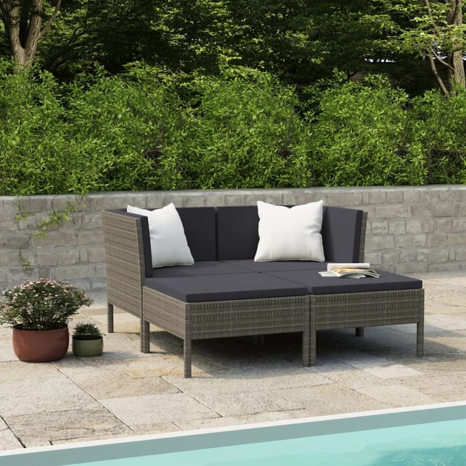 vidaXL - 4-delige - Loungeset - met - kussens - poly - rattan - grijs