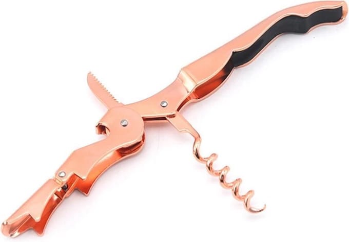 Wijn opener rosé goud - Design kelnersmes - Kurkentrekker