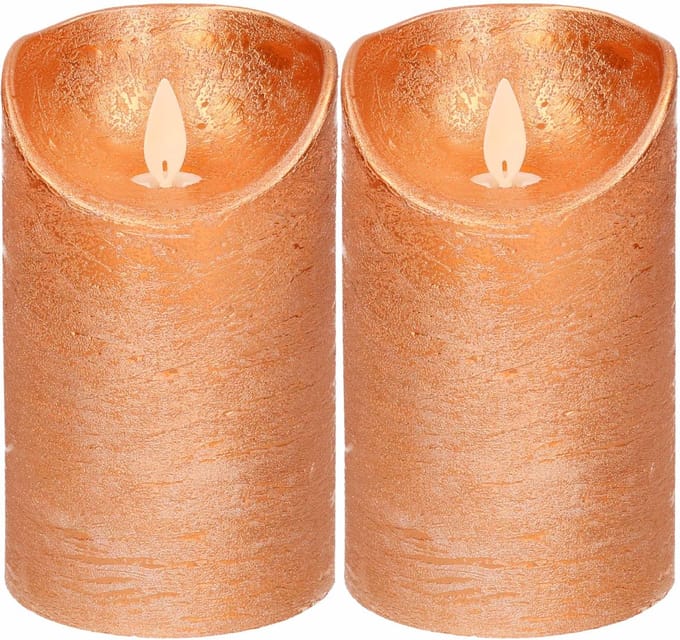 Anna's Collection Led kaars/stompkaars - 2x - koper - H12,5 x D7,5 cm - wax - bewegende vlam
