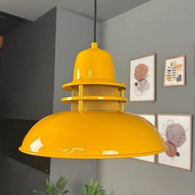 Bamyum Hanglamp Vuurtoren Pendellamp Geel Lamp Ø34 cm Vintage Hanglamp, E27 Fitting