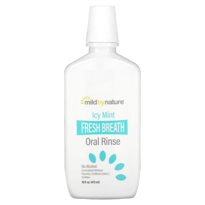 Mild By Nature, Fresh Breath Mouthwash, Alcohol-Free, Icy Mint, 16 fl oz (473 ml) white