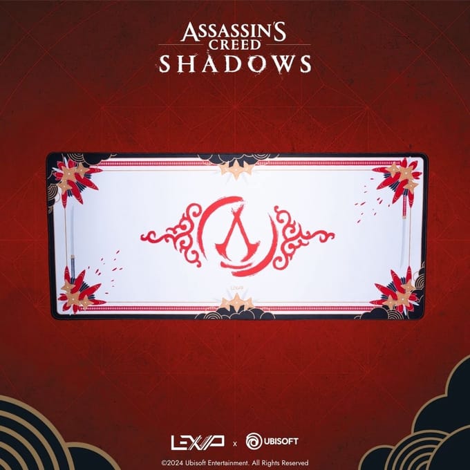 LEXIP X UBISOFT - Assassin's Creed Shadows - Gaming Muismat - 90 cm x 40 cm - Exclusief AC Shadows design - wasbaar - microtextuur - wit, rood