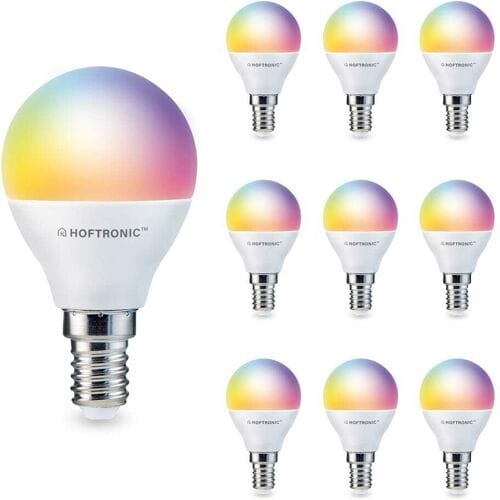 HOFTRONIC SMART Set van 10 E14 Smart lampen - P45 vorm - 5,5 Watt 470 lumen - RGBWW - Wifi & Bluetooth - Bestuurbaar via app - Google Home, Amazon