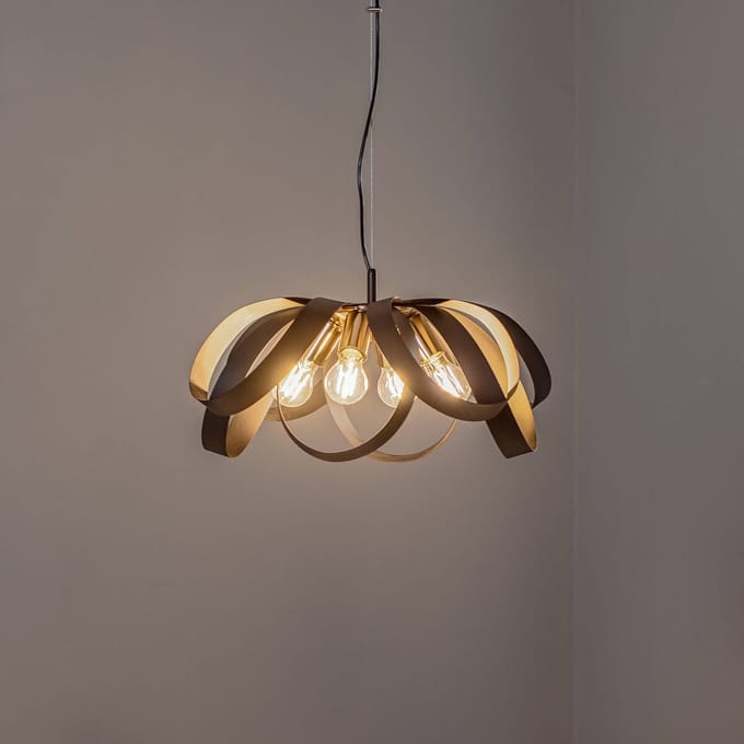 Domiluce Hanglamp Petla, zwart/goud, metaal, Ø 65 cm