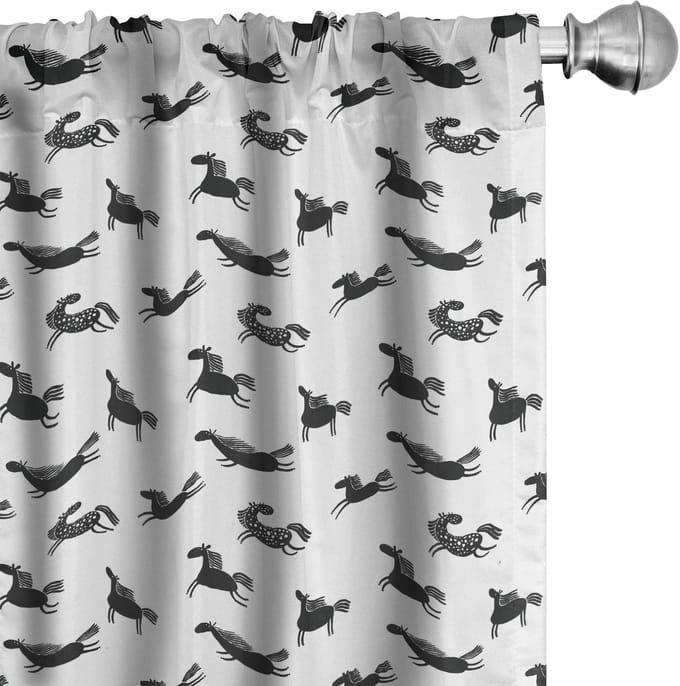 ABAKUHAUS Paarden Gordijnen – 2x75x175 cm – Microvezel – ZW-Wit