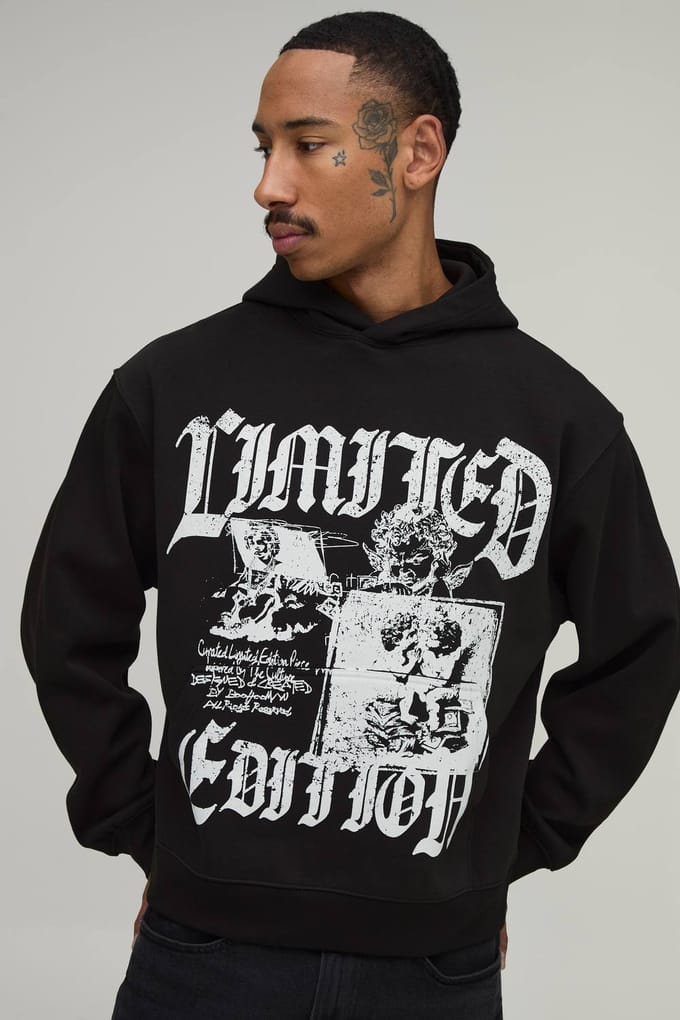 Oversized Hoodie Met Renaissance Print | Black | Size Medium