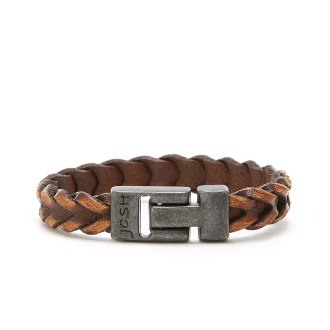 Josh Vintage Heren Armband Leer;Metaal - Bruin