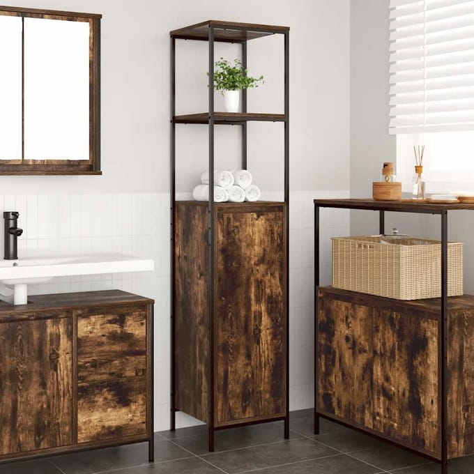 vidaXL - Badkamermeubel - met - planken - 36x35x165 - cm - gerookt - eiken