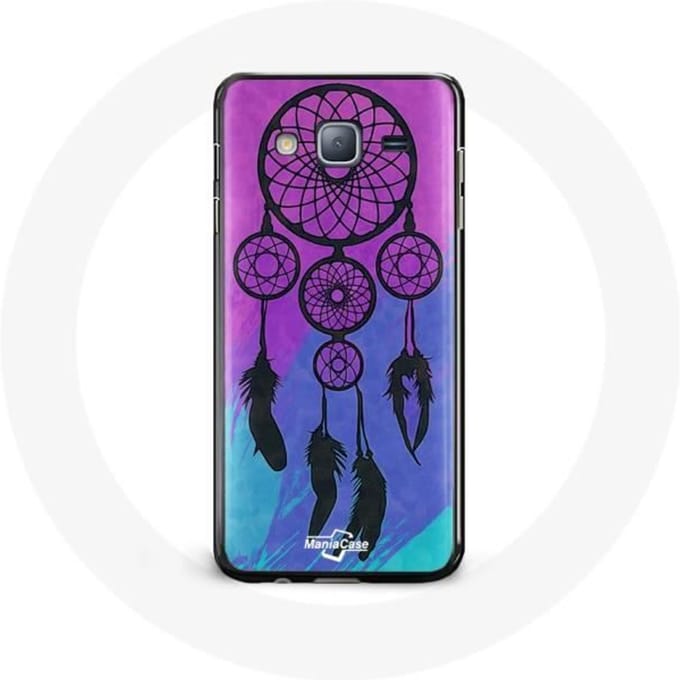 Case voor Samsung Galaxy j3 2016 Dream Catcher Zwart Blauwe en Paarse Achtergrond