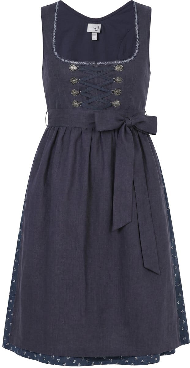 Ulla Popken - Dames - Dirndl van linnenmix bloemen carree hals vetersluiting - Donkerpaars - Maat 44