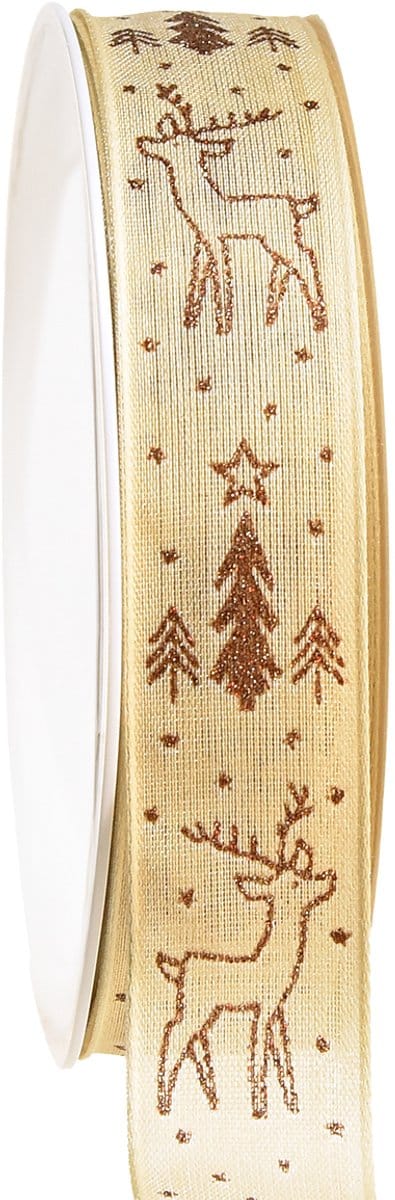 Cadeaulint Kerstrendier crème bruin B25 L18m