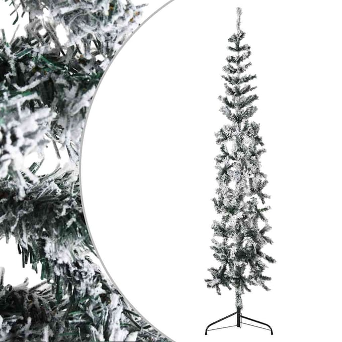 vidaXL - Kunstkerstboom - half - met - sneeuw - smal - 180 - cm