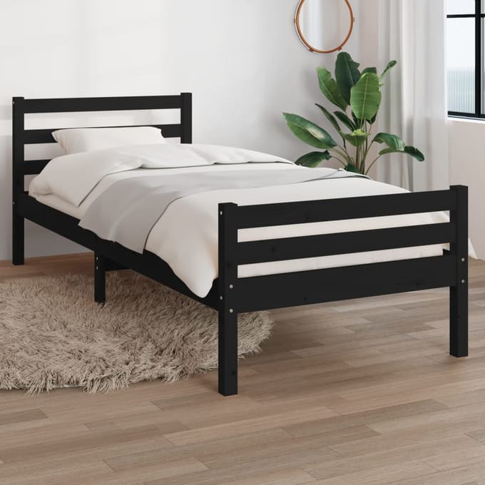 vidaXL - Bedframe - massief - hout - zwart - 100x200 - cm