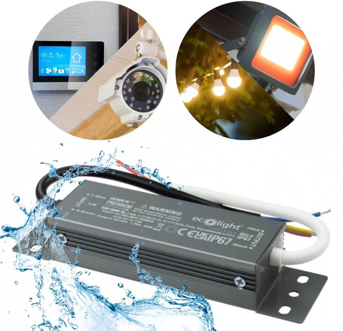 Hermetische LED voeding 20W 12V 1.66A, waterdicht 142x37x25 mm