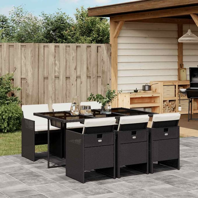 vidaXL - 7-delige - Tuinset - met - kussens - poly - rattan - zwart