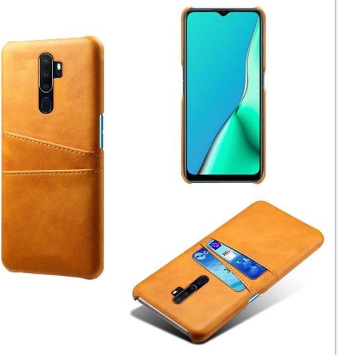 Back Cover met Opbergvakjes + Gehard Glas Screenprotector voor OPPO A9 (2020) _ Bruin