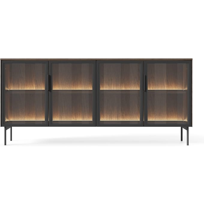 Selsey Lumi – Dressoir met 4 deuren - glazen fronten en LED-verlichting - eik Dunin - 181 cm