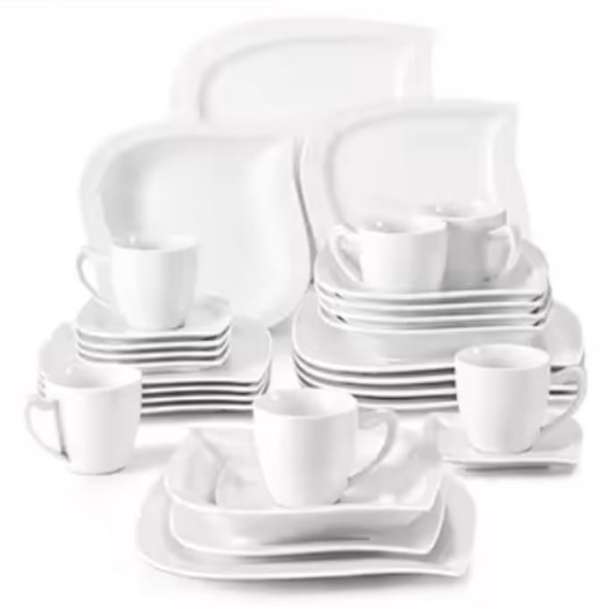 Refined Dinerborden – 6 persoons – 30 delig – Wit Keramisch – Serviesset – Breakfast Plates