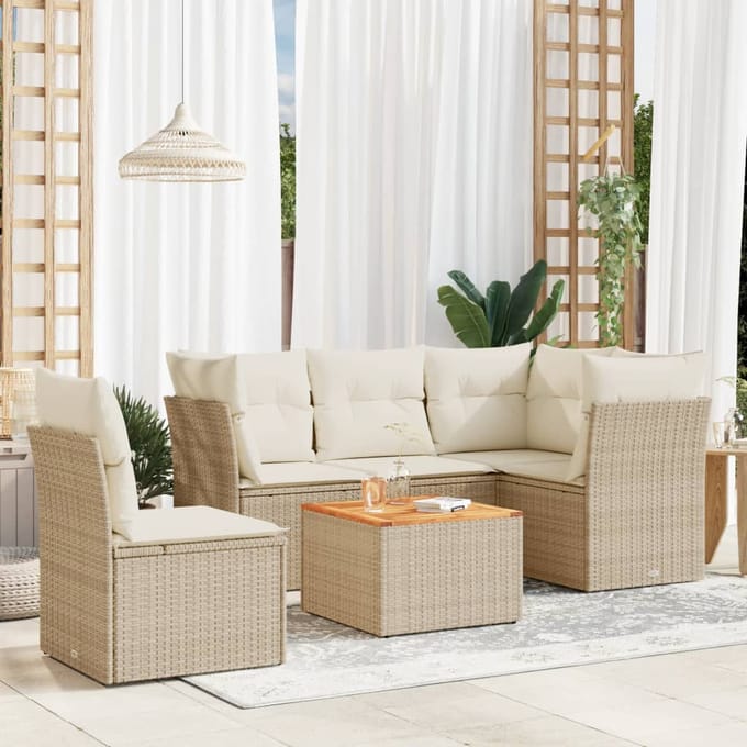 vidaXL - 6-delige - Loungeset - met - kussens - poly - rattan - beige