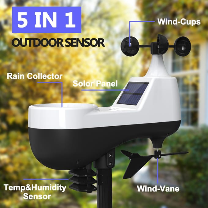 Weerstation met Buitensensor Binnen-Buitenthermometer met 7,5-inch VA LCD-scherm Weer US Plug black