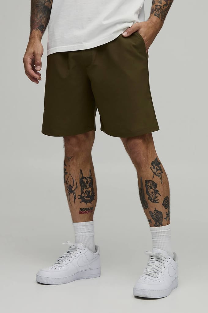 Essential Relaxed Fit Elasticated Tech Shorts | Khaki | Size Small