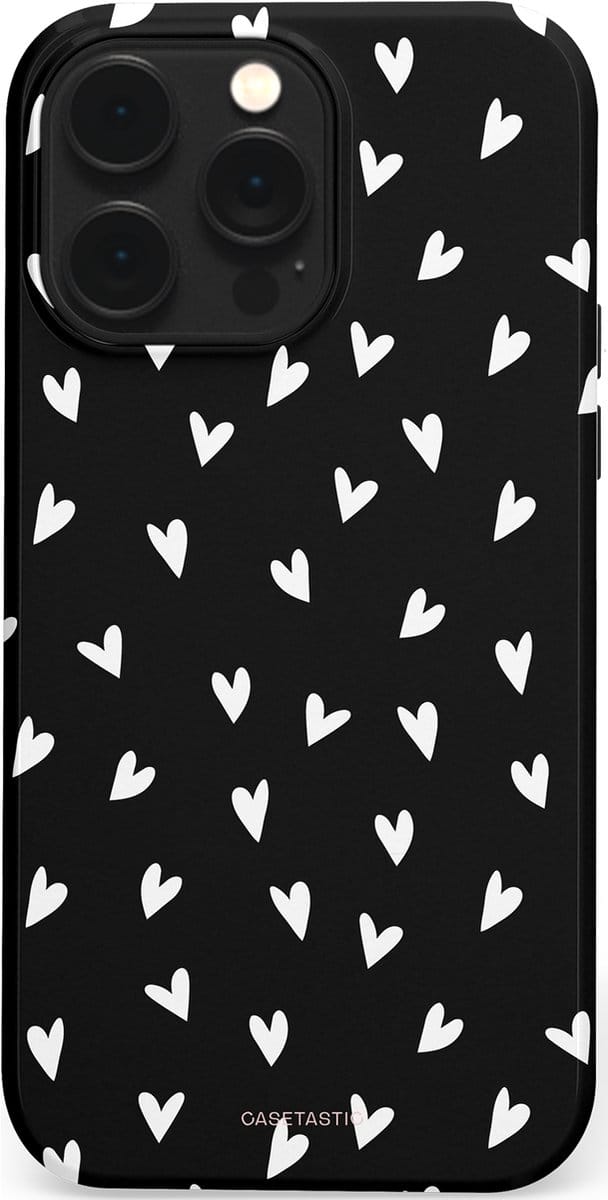 Casetastic hoesje geschikt voor Apple iPhone 14 Pro Max - MagSafe - Dubbellaagse bescherming - Stippen Hart - Fashion Case - Zwart Grijs