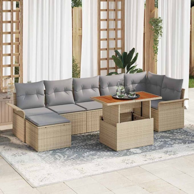 vidaXL - Tuinbank - Set - 8 - st - Beige - en - Lichtgrijs - poly - rattan