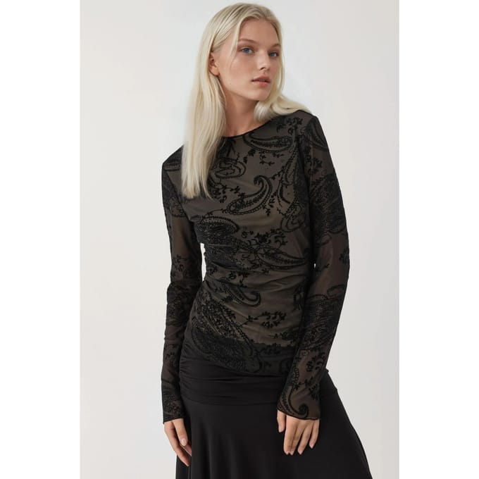 Langdurige Mouw Asymmetrische Tule Blouse