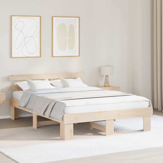vidaXL - Bedframe - met - hoofdeinde - Naturel - 150 - x - 200 - cm - Massief - grenenhout