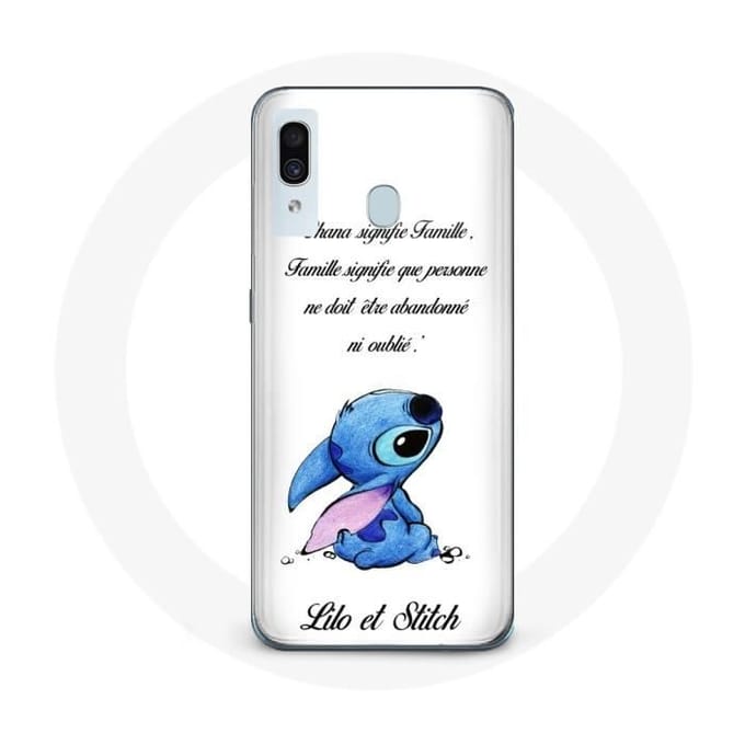 Coque - Lilo et Stitch - Galaxy A20 - Souple - Blanc - Ohana Citation blanc