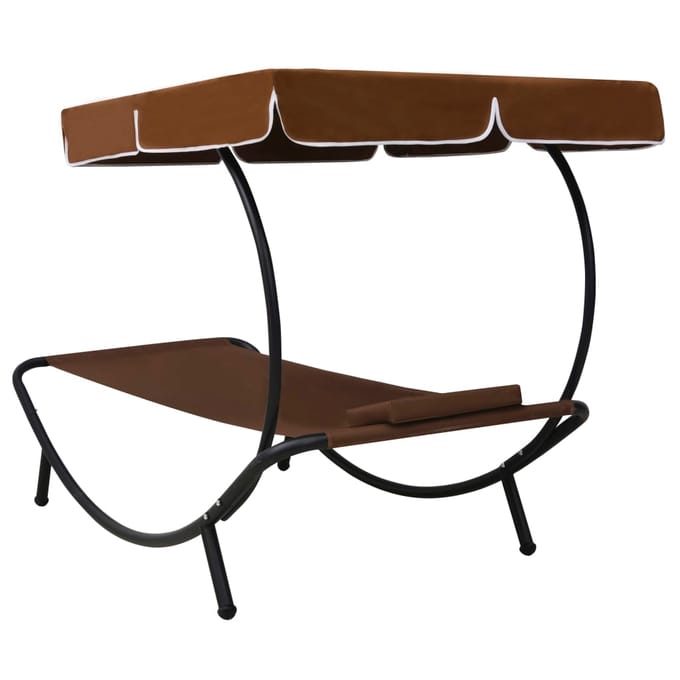 vidaXL - Loungebed - met - luifel - en - kussen - bruin