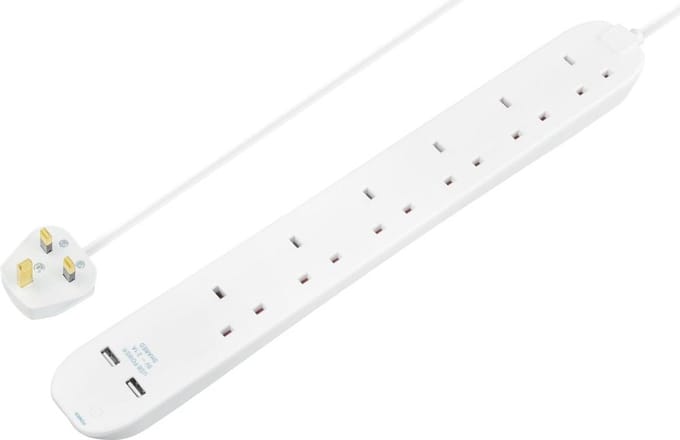 6-weg verlengsnoer met USB-oplaadpoorten - 2 m 13 A